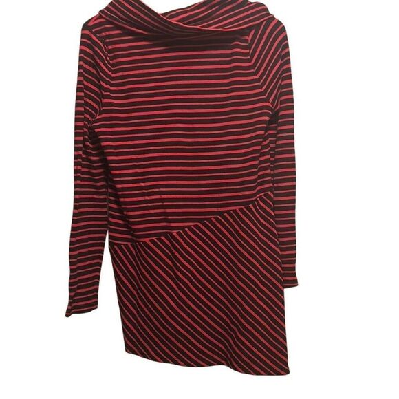 Chicos Red & Black Striped Knit Top Funnel Neck Long Sleeve - Picture 6 of 6